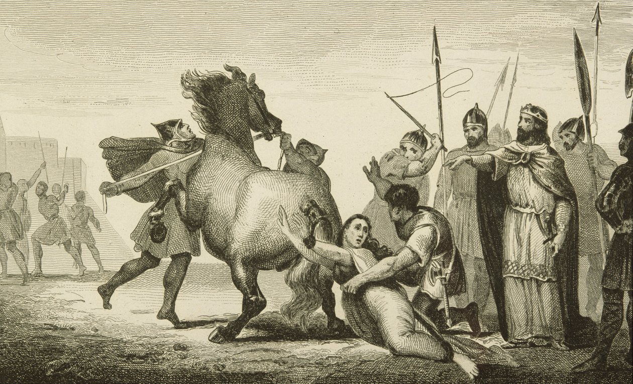 Clotaire II (584-629) na Execução da Rainha Brunilda (d.613) de &39;Histoire de France&39; por Colart, publicado em 1840 de French School