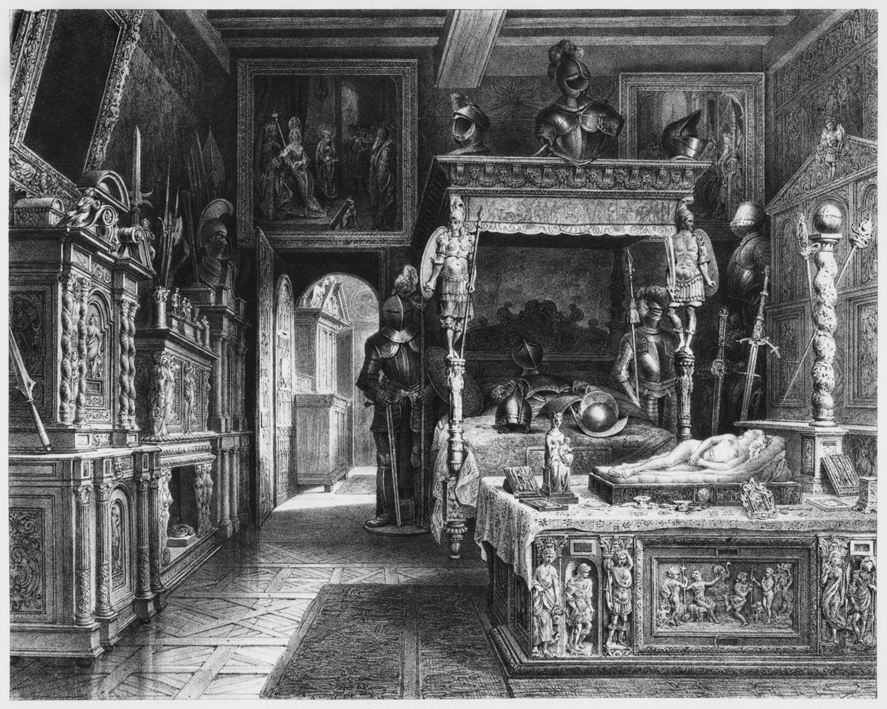 Hotel e museu de Cluny, quarto de Francois mim, Paris, ilustração de Atlas, as artes da Idade Média ... por Alexandre du Sommerard (1779-1842) 1840 de French School