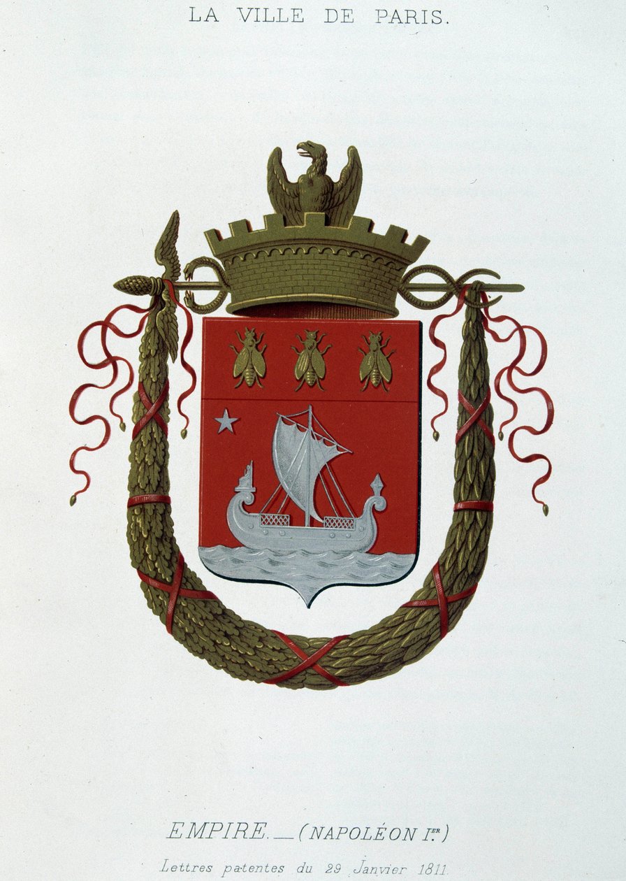 Escudo de armas da Cidade de Paris: Império (Napoleão I) - Carta patente datada de 29 de Janeiro de 1811 - em "Armorial National de France", de H. Traversier, Paris de French School