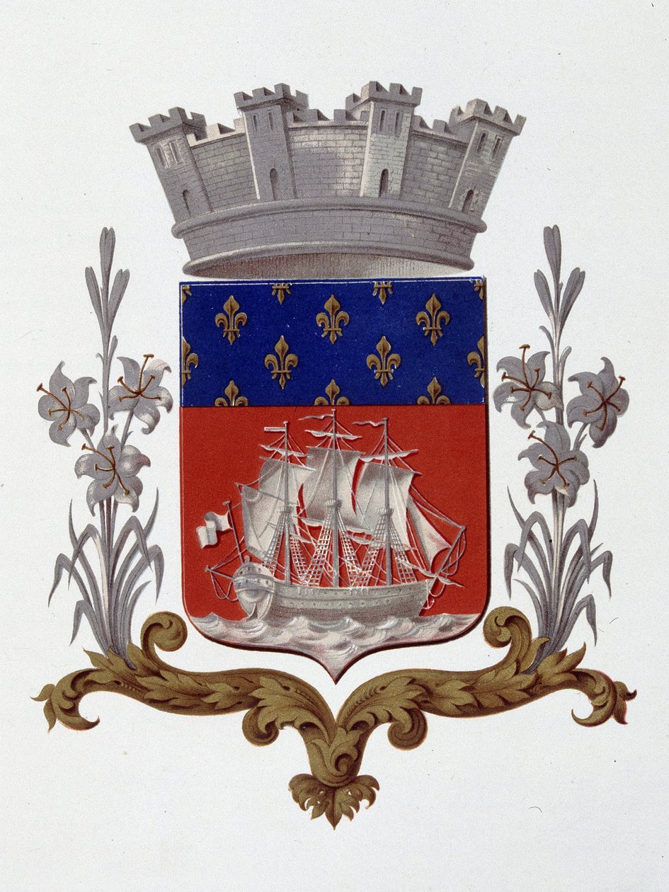 Escudo de armas da cidade de Paris: Royalty (Luís XVIII e Carlos X) - Cartas Patentes de 20 de Dezembro de 1917 - no "Armorial National de France", de H. Traversier, Paris de French School