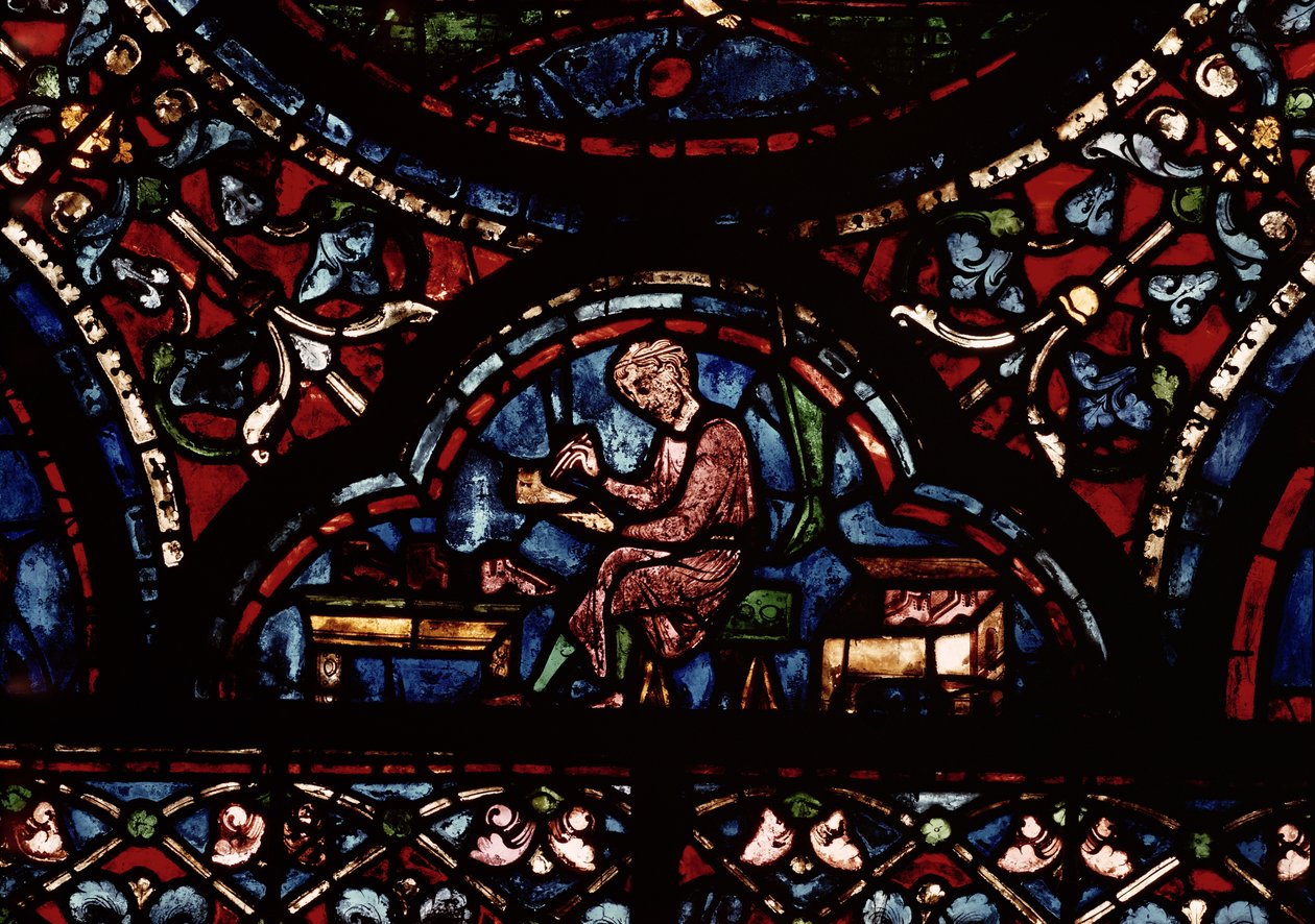 Sapateiro, detalhe de uma janela representando a morte da Virgem de French School