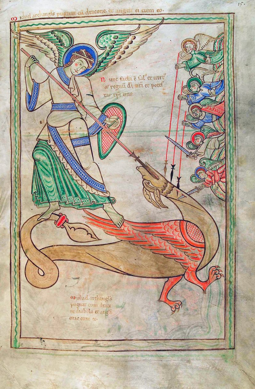 Bacalhau. Guelf. 1 gud. lat. 15r, São Miguel Lutando contra o Dragão, de Liber Floridus por Lambert de Saint-Omer c.1120 de French School
