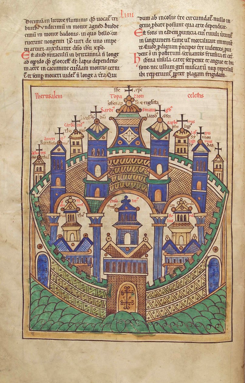 Bacalhau Guelf 1 gud. lat. 43v, Plano de Jerusalém Celestial, de Liber Floridus por Lambert de Saint-Omer c.1120 de French School