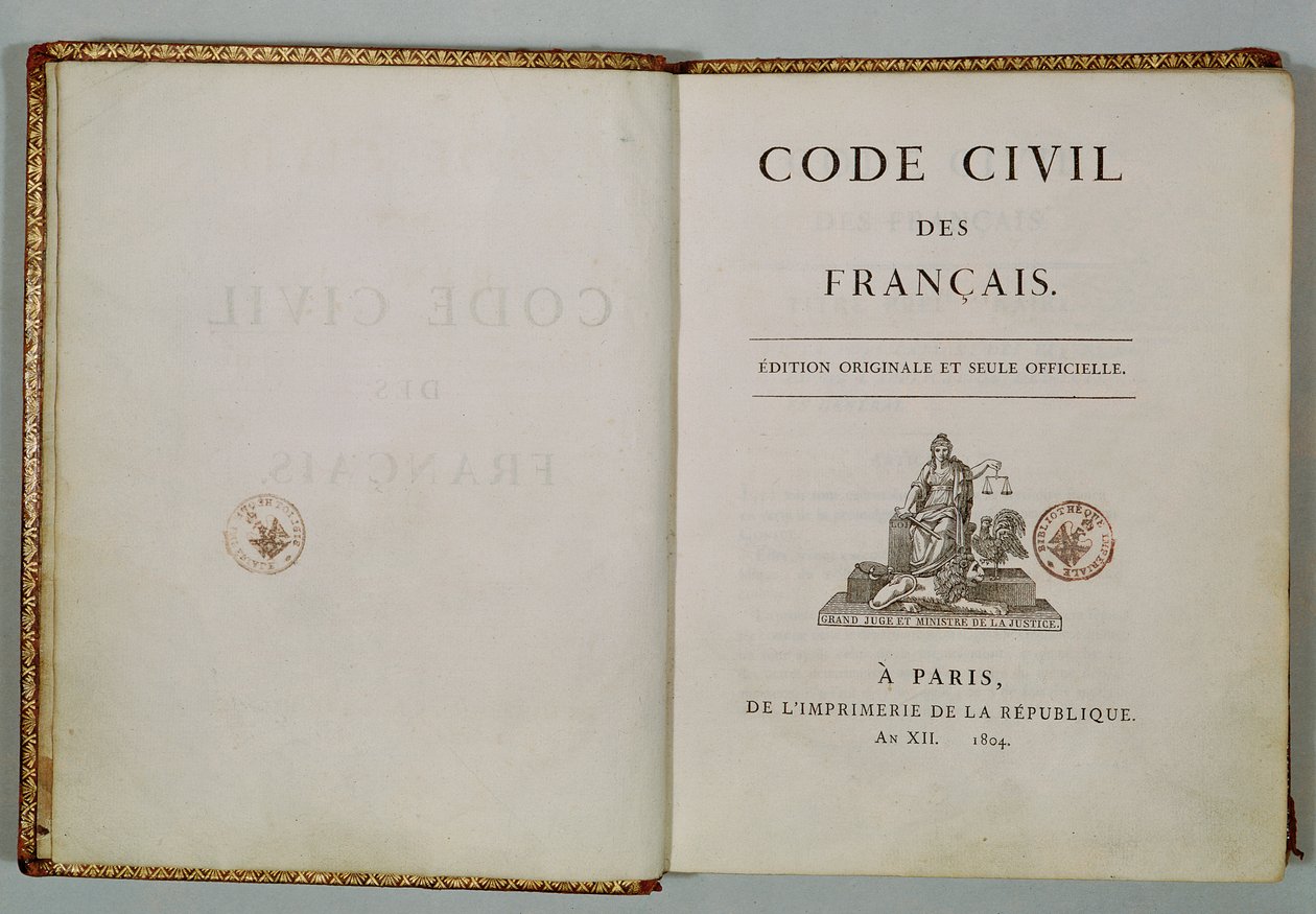 Código Civil, aberto na página de título, 1804 de French School
