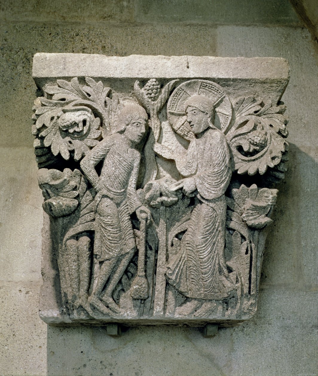 Capital da coluna representando Cristo e Tiago o Menos, c.1125-30 (calcário) de French School