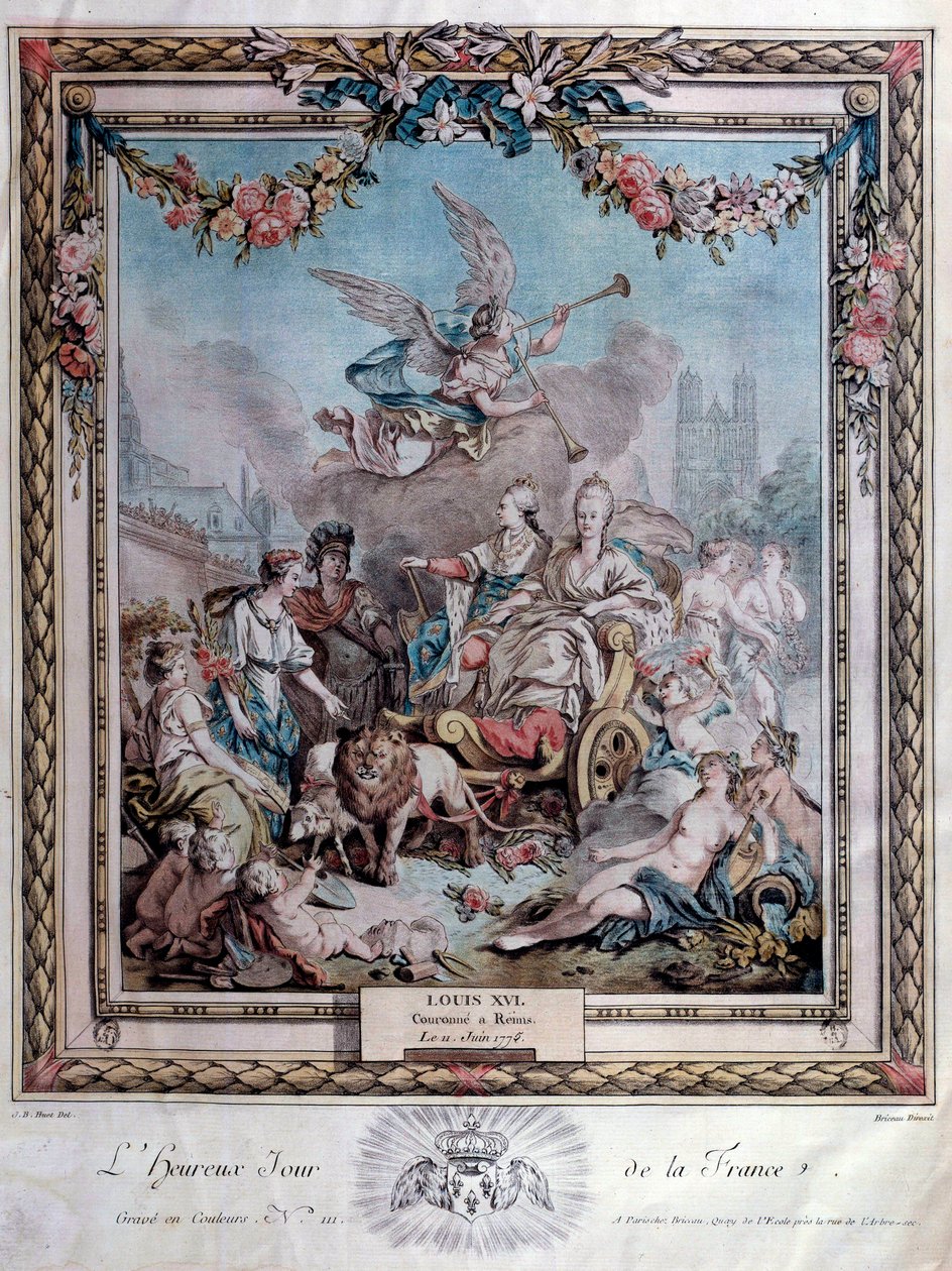 Comemoração da coroação de Luís XVI (1754-1793), em Reims, em 11/06/1775. Gravura. Paris. Biblioteca do Arsenal. de French School