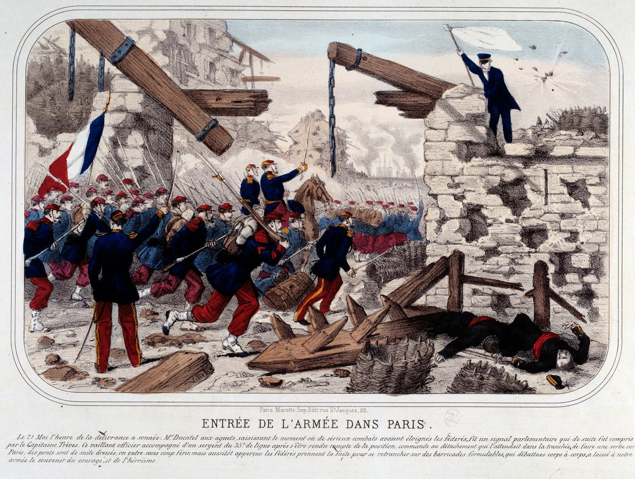 Commune de Paris: Entrega da Armee Versaillaise em Paris. Gravura de 1871. Paris, Musee Carnavalet de French School