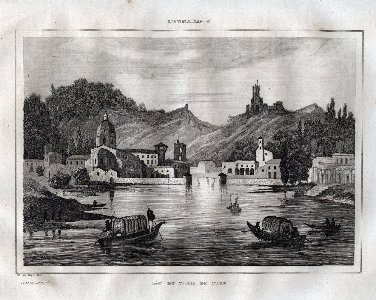 Como - Lago Como - Lago Come - Gravura de "Picturesque Italy" de M. de Norvins, Ch. Nodier 1834-1836. de French School