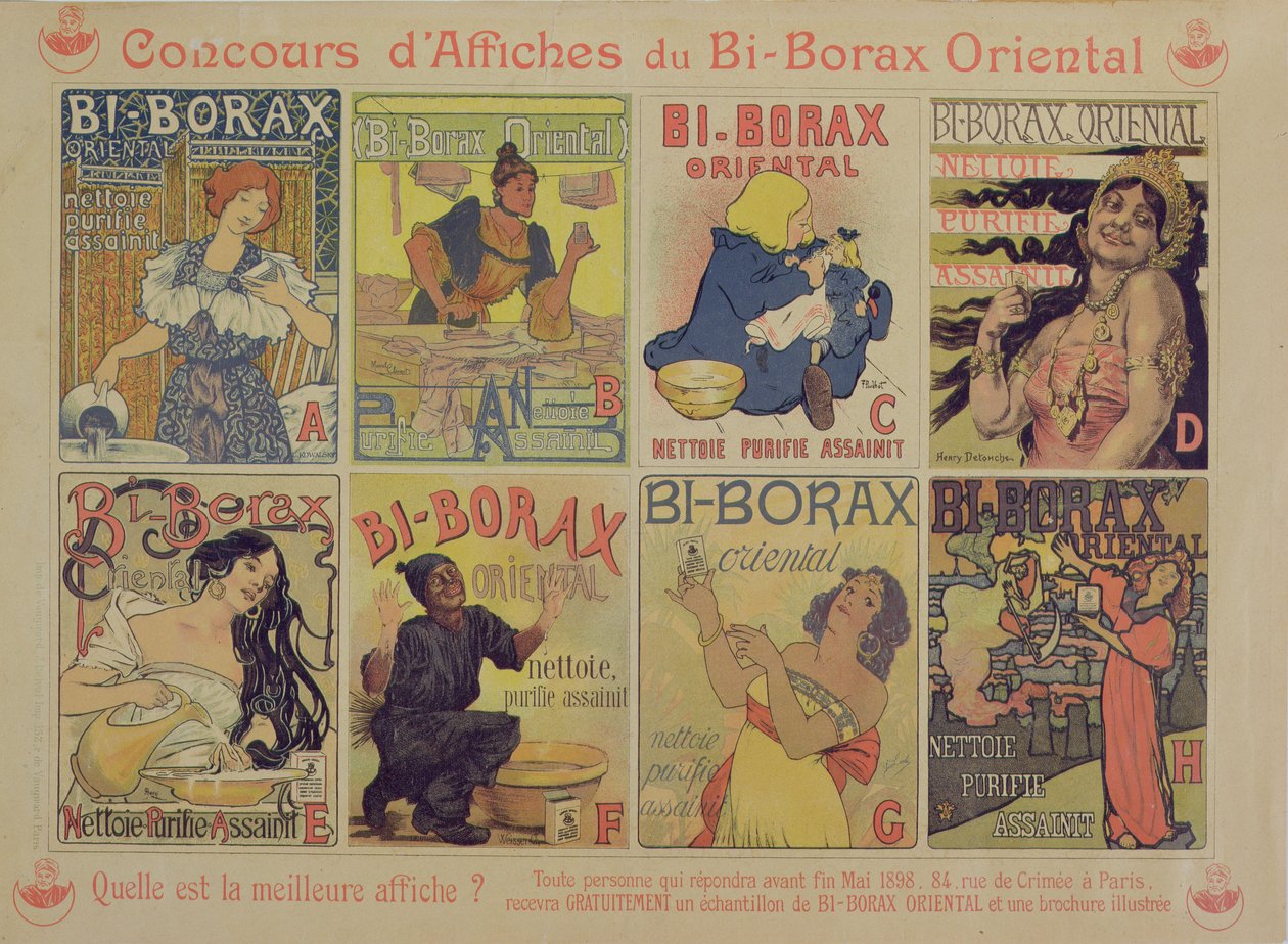 Concurso de melhor propaganda publicitária do agente de limpeza francês Bi-Borax Oriental, 1898 de French School