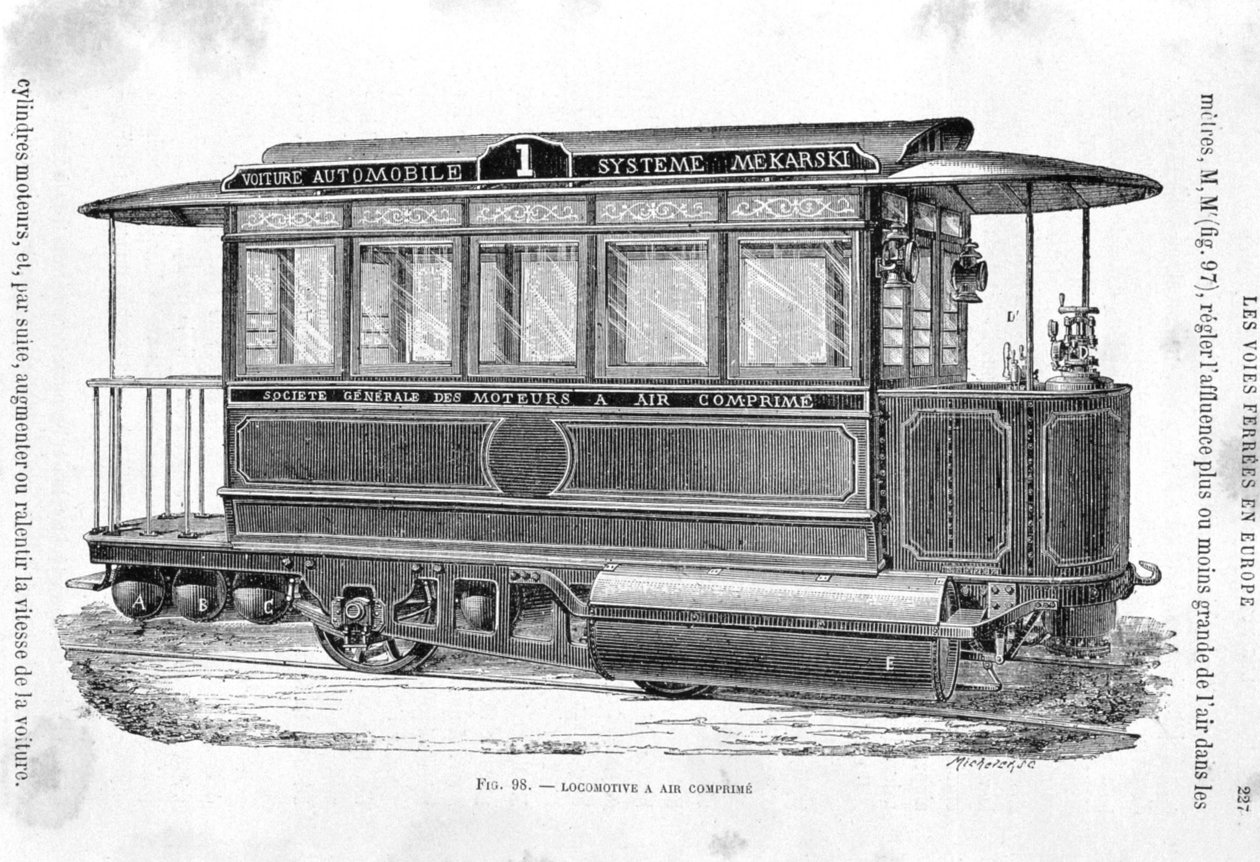 Locomotiva de eléctrico a ar comprimido - in "As novas conquistas da ciência" de Louis Figuier de French School