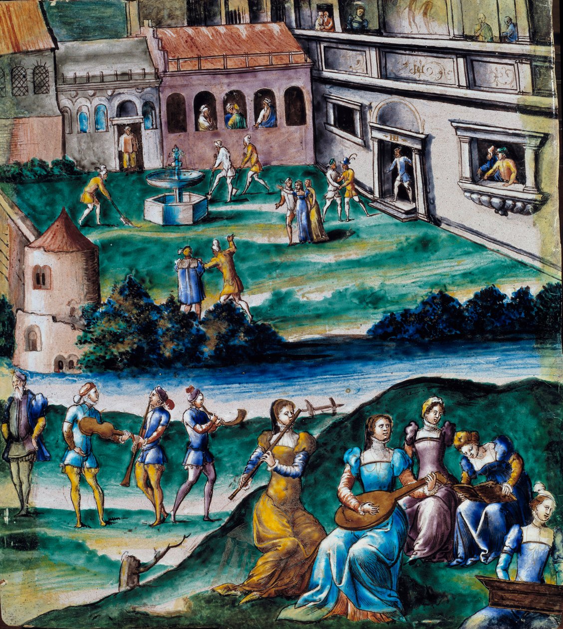 Concerto no pátio de um castelo. Pintura no e-mail, escola de francês de French School