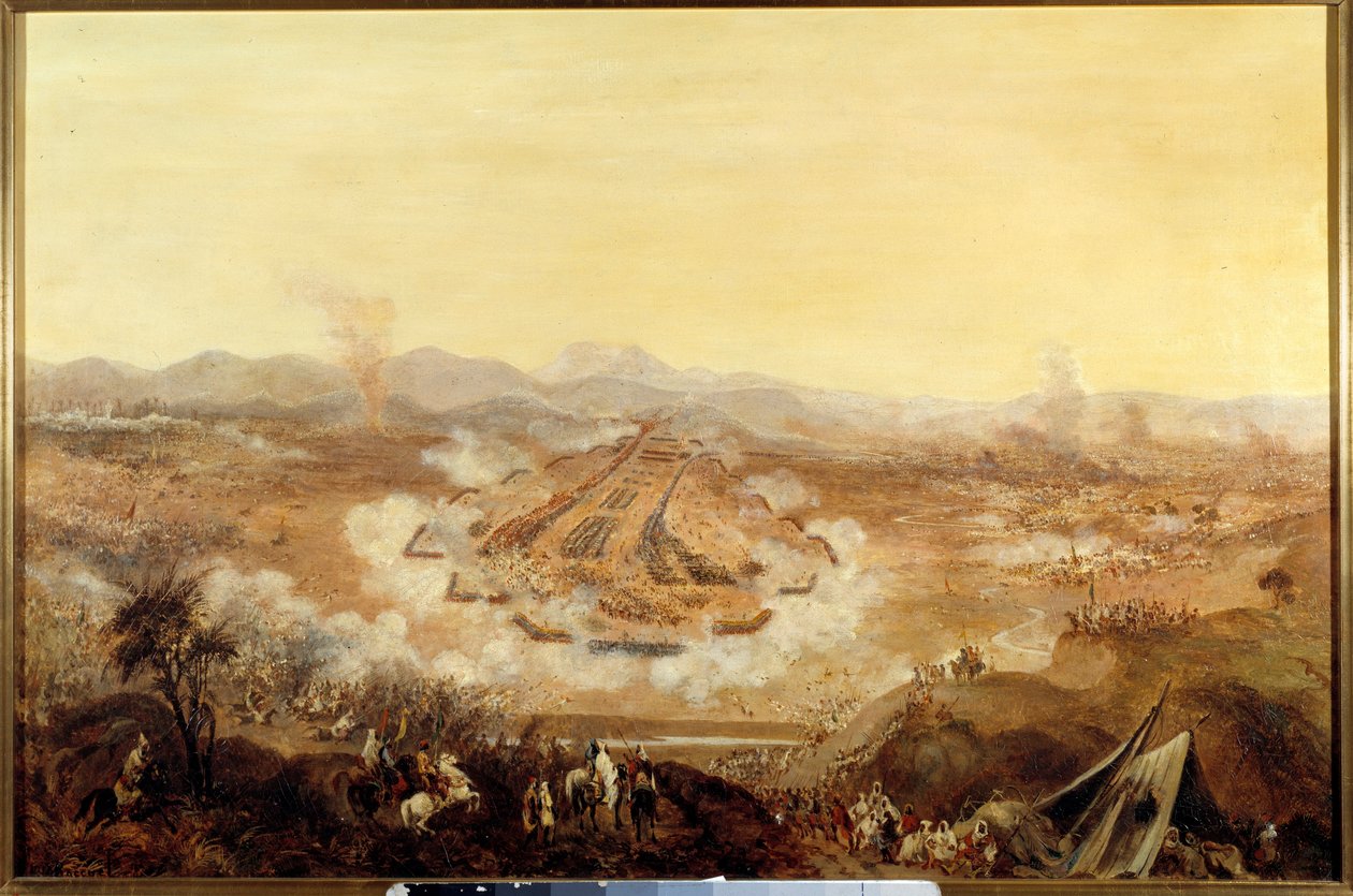 Conquete da Argélia: "The Battle of Isly on 16/08/1844 posing the Moroccans supporting Abd el Kader to the French" Pintura da Escola Francesa. 1844 Paris, Musee de l