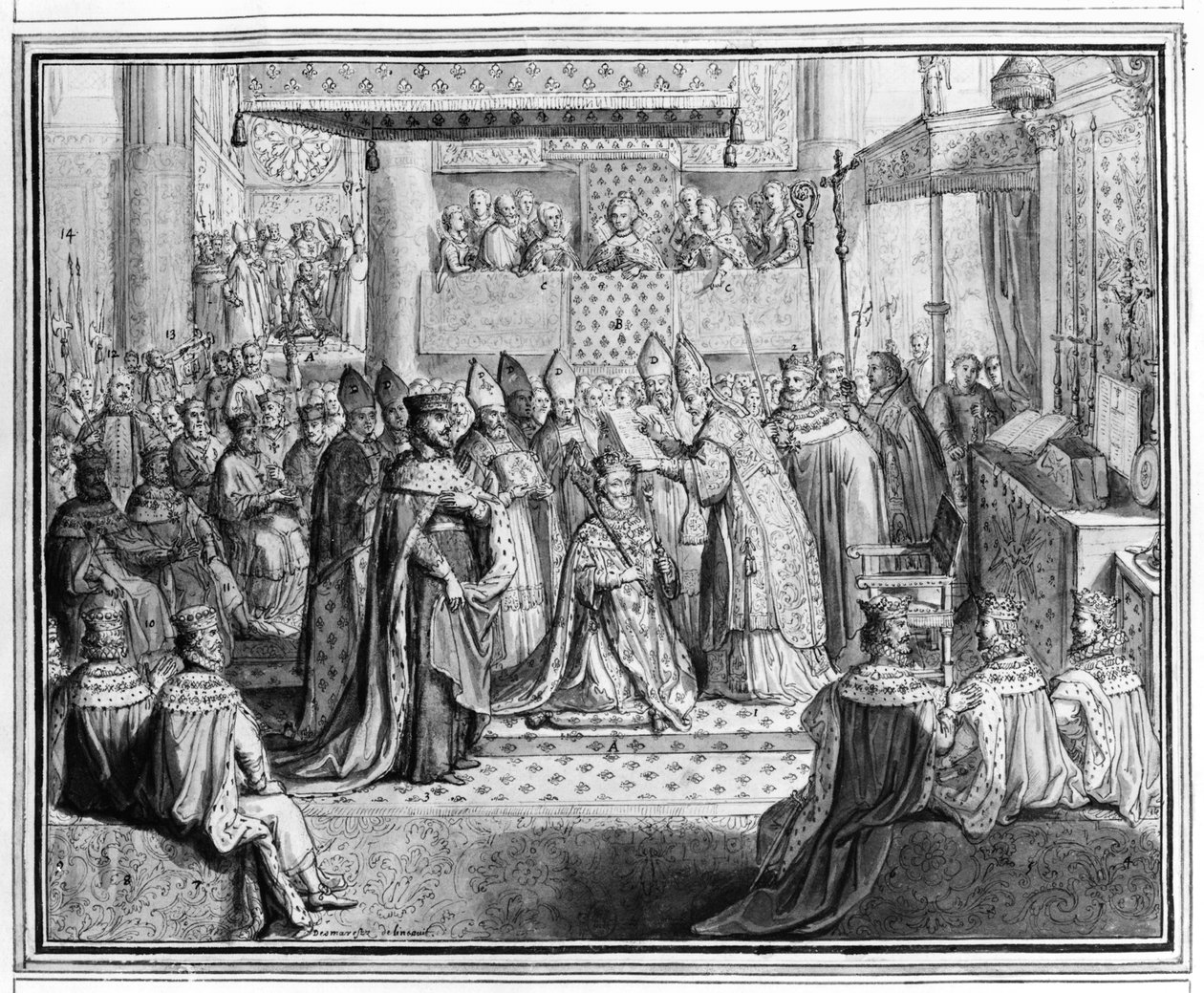 Consagração e coroação de Henri IV (1553-1610) na catedral de Chartres, em 27 de janeiro de 1594, final do século XVI (detalhe) (ver também 207725) de French School