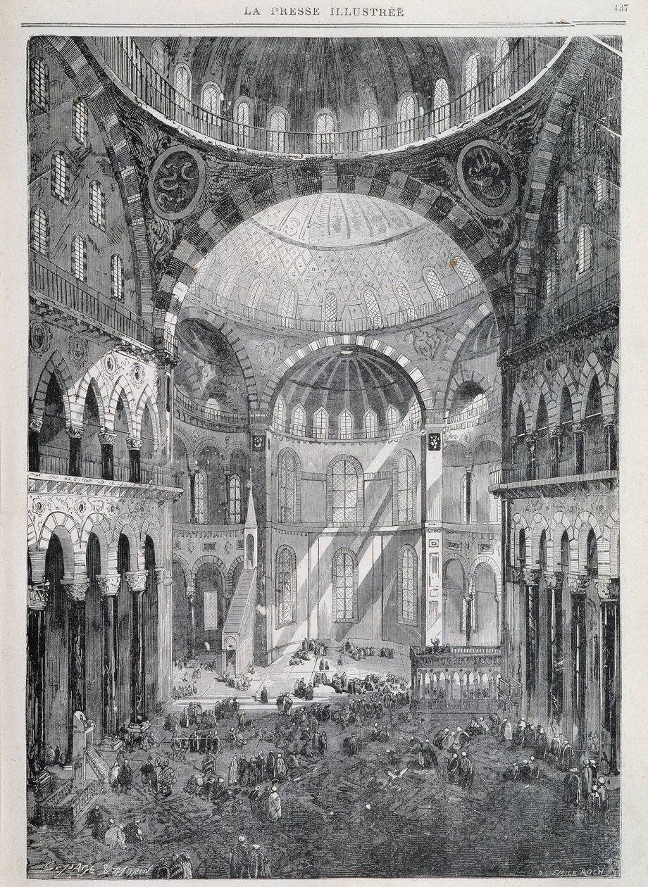 Constantinopla: a Mesquita Hagia Sophia - em "La Presse Illustrée", Dez. 1869 de French School