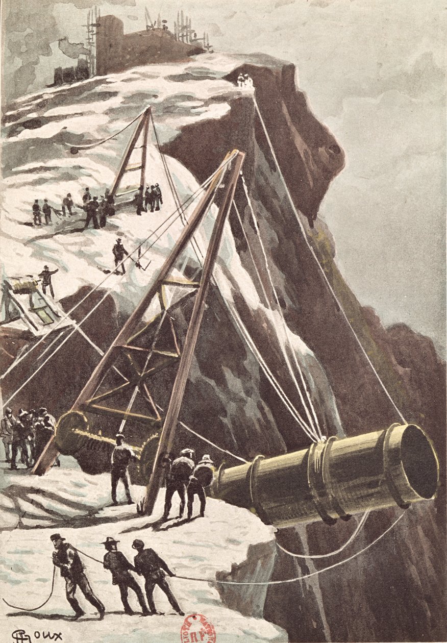 Construção de um canhão de lançamento de foguetes, Da Terra à Lua, de Jules Verne (1828-1905), publicado em 1865 de French School