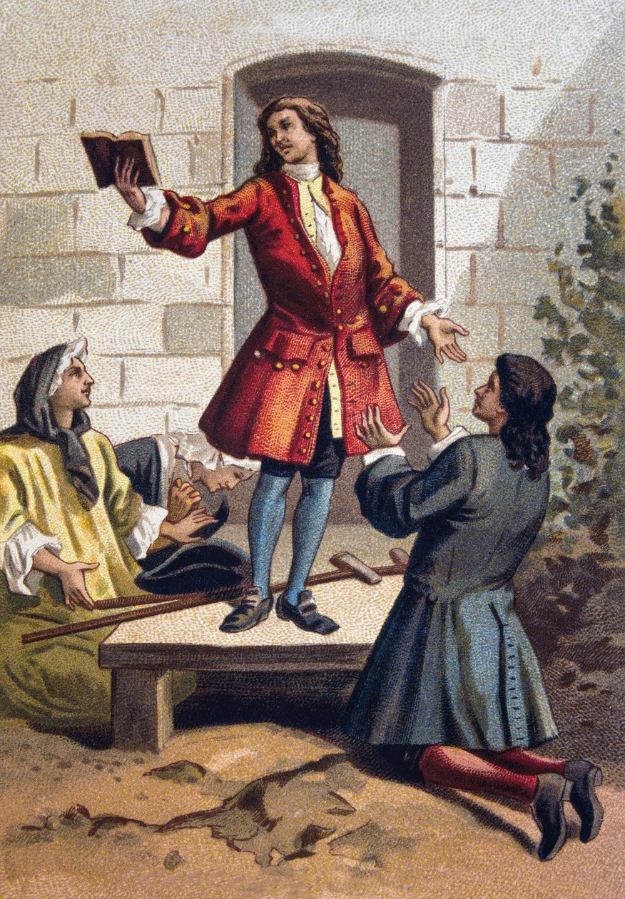 Práticas convulsionárias (Convulsionários de São-Medardo) - Jansenismo: os convulsionários (Jansenistas fanáticos) do cemitério de São Medardo (São-Medardo) sob a cromolitografia de Luís XV. cerca de 1890. de French School