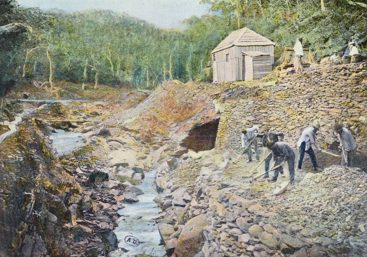 Mineração de cobre na Nova Caledônia, gravada por Gillot, final do século XIX de French School