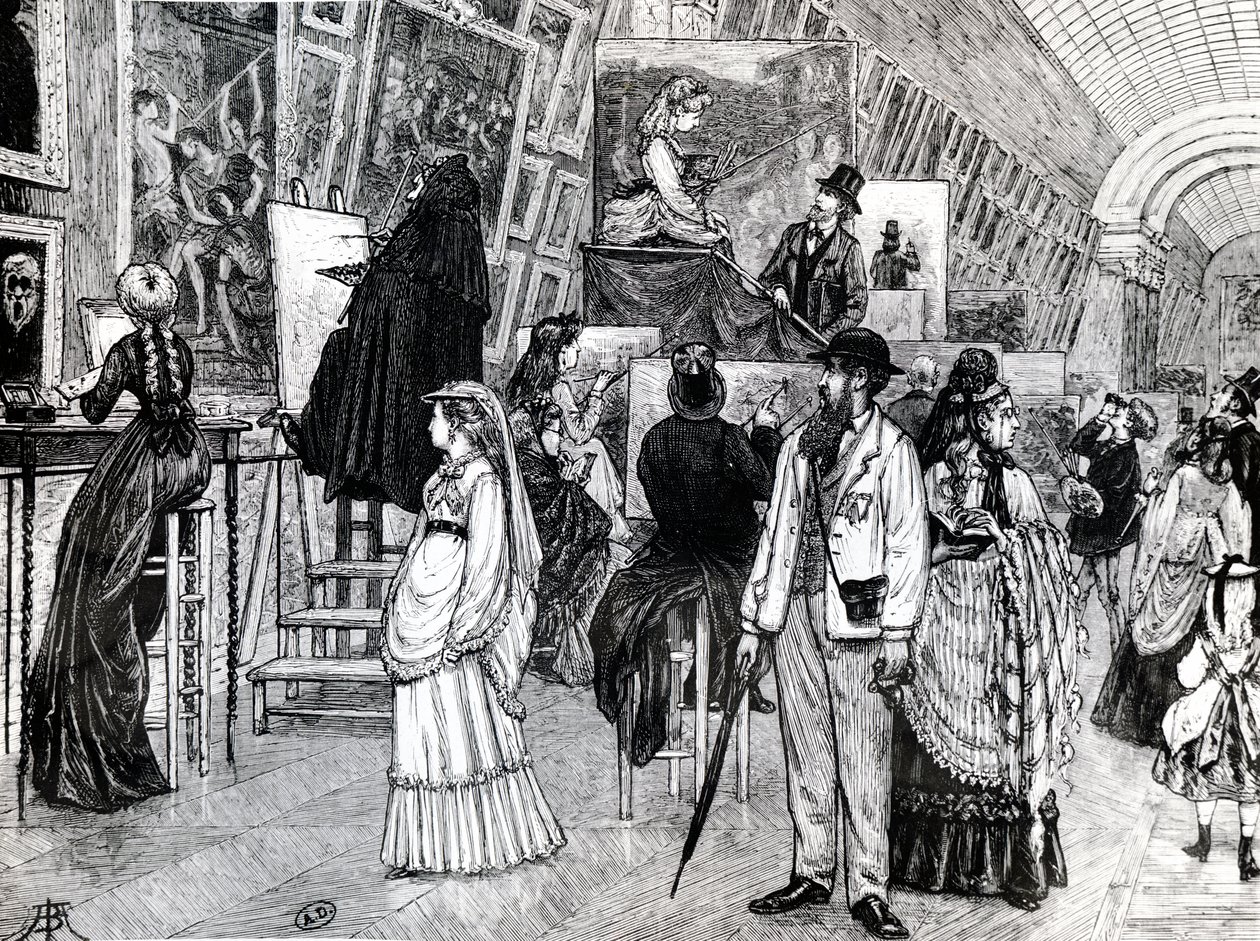 Copyists na Grande Galerie do Louvre, c.1880 de French School