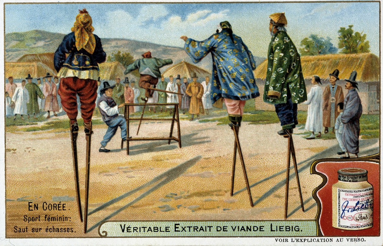Coree: esporte feminino de salto em andas - chromo Liébig, v.1900 de French School