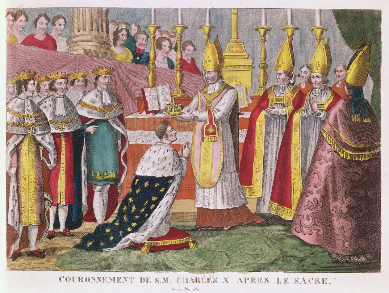 Coroação de Carlos X (1757-1836) em Reims, 29 de maio de 1825 (gravura a cores) de French School