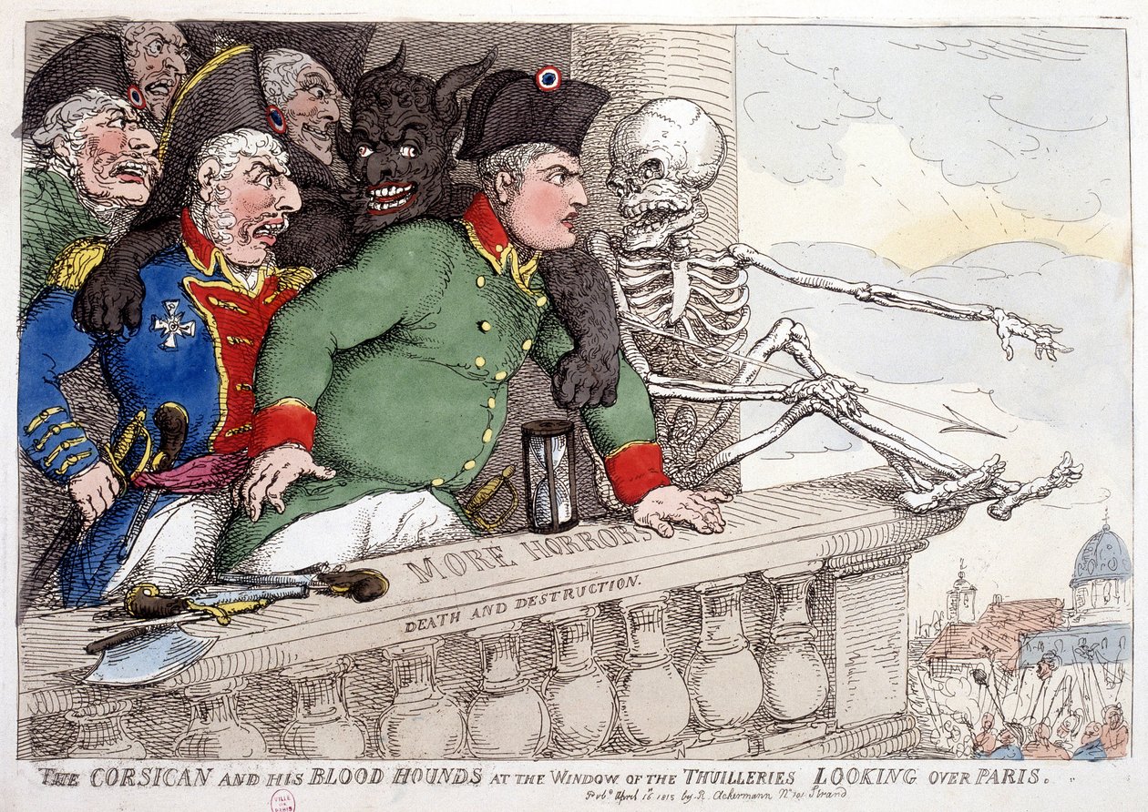 A Córsega e os seus sanguinários olhando para Paris através da janela das Tulherias - em "Napoleão I", caricaturas, coleção de bonecos, c. 1814-1815. de French School