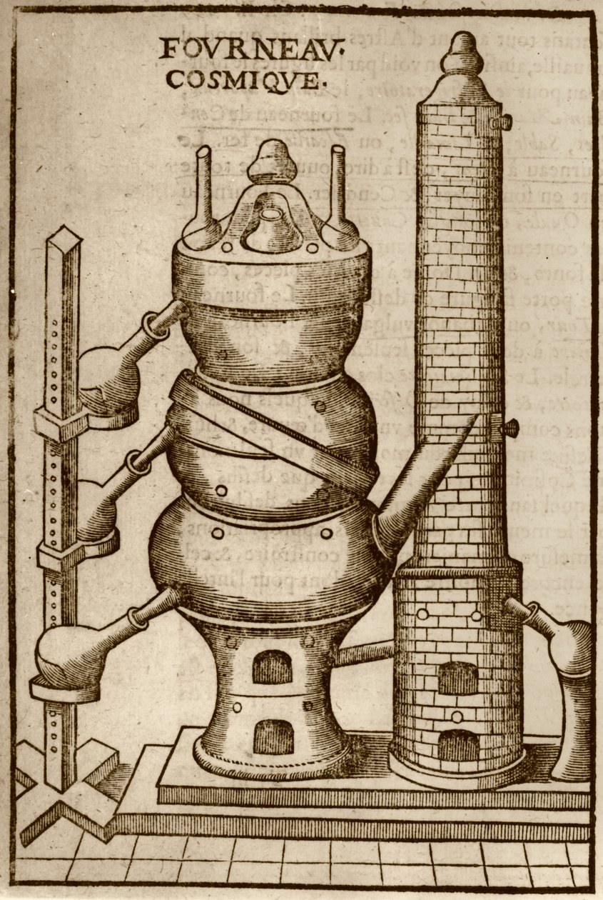 Forno Cósmico, de La Theotechnie Ergocosmique por Annibal Barlet (1653) ilustrado em uma história da magia publicada no final do século XIX de French School