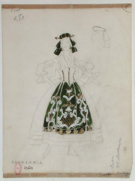 Figurinos para ópera Cavalleria Rusticana de Pietro Mascagni (1863-1945) (lápis e wc sobre papel) de French School