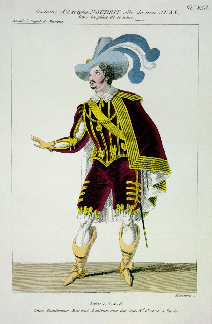 Traje para Adolphe Nourrit (1802-39) no papel de Don Giovanni na ópera daquele nome, gravada por Maleuvre, imprimida por Hautecoeur-Martinet de French School