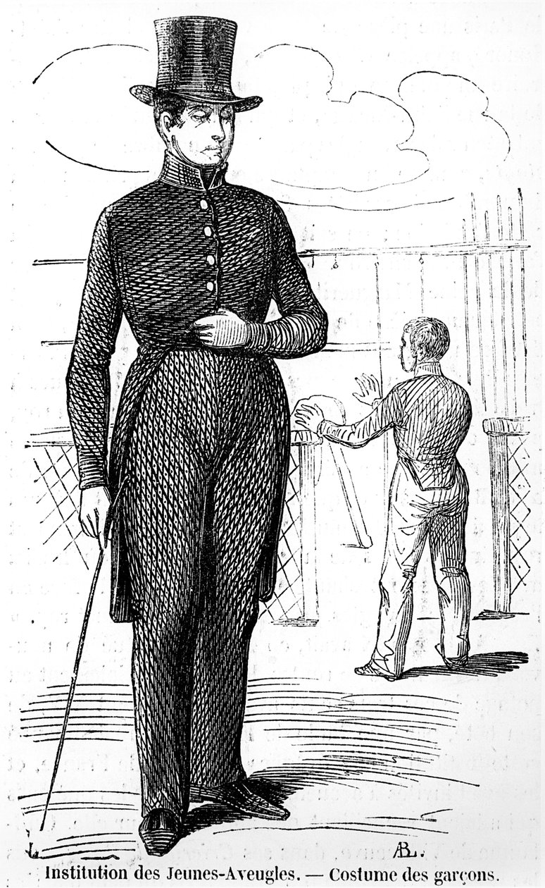 Traje para meninos no Instituto para os Jovens Cegos, no Tableau de Paris, de Edmond Texier, publicado em 1852 de French School