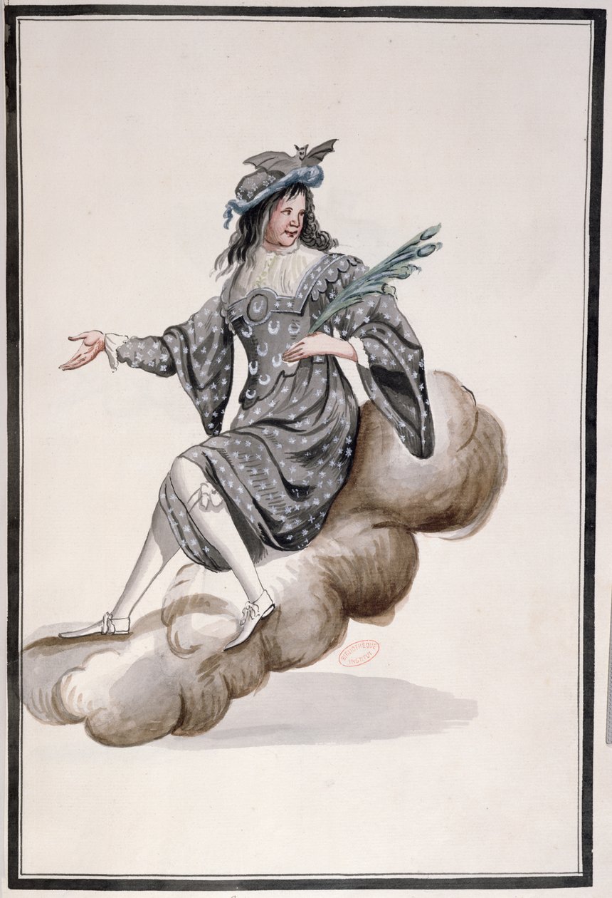 Traje para a noite para o Ballet de la Nuit por Jean-Baptise Lully (1632-87) dançou por Louis XIV, 23 de fevereiro de 1653 (wc no papel) de French School