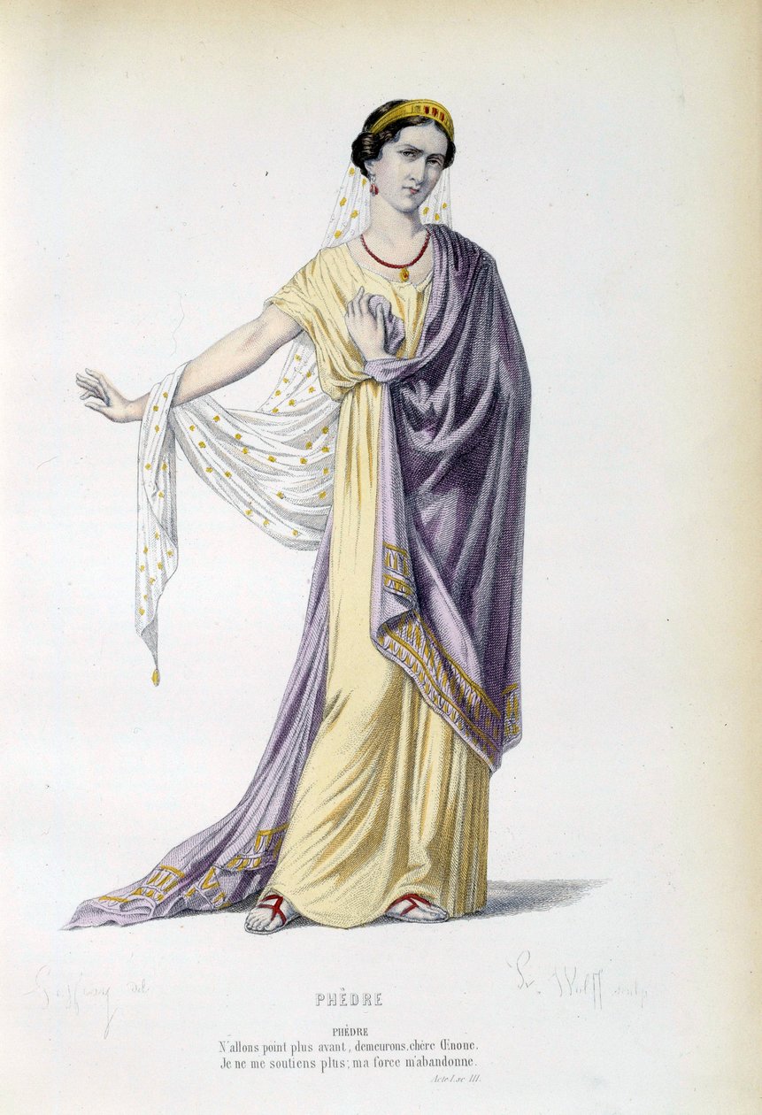 Figurino para a personagem de Phedre na peça homônima de Jean Racine (1639-1699) Paris do século XIX, comédia francesa de French School