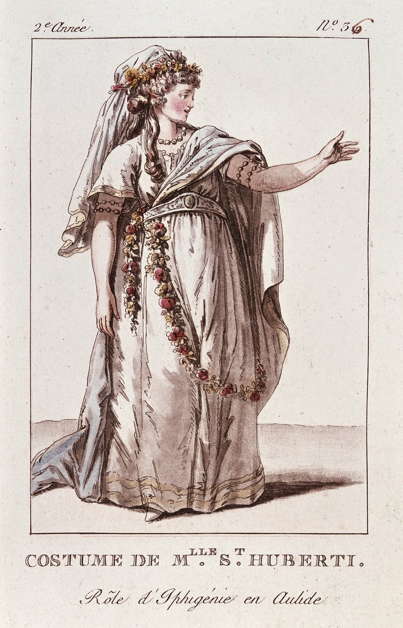 Traje de Miss Huberti para o papel de Ifigénia em Aulide de Gluck de French School
