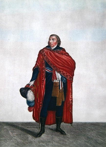 Traje de Representante do povo no período do Diretório, c.1797 (gravura colorida) de French School