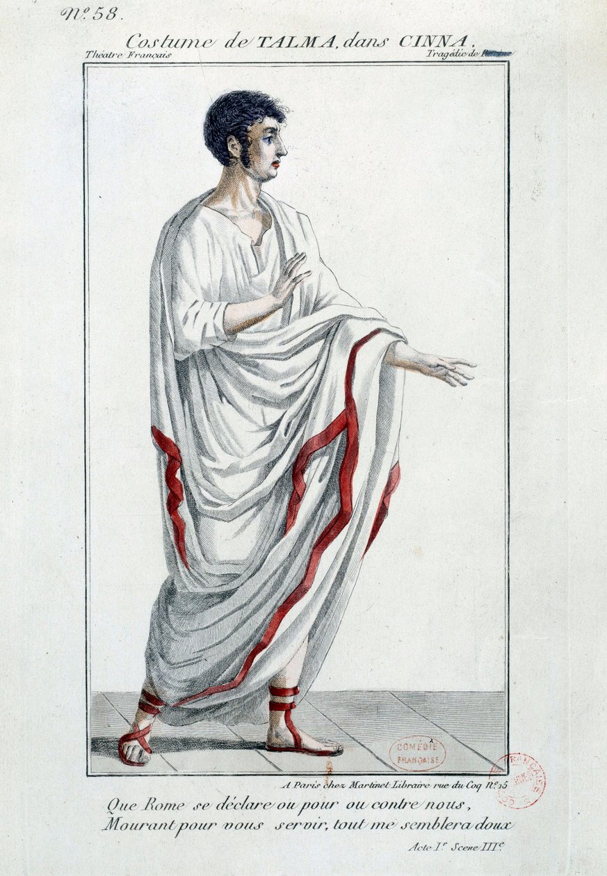 Traje do comediante François-Joseph (François Joseph) Talma (1763-1826) na tragédia "Cinna ou la Clemence d