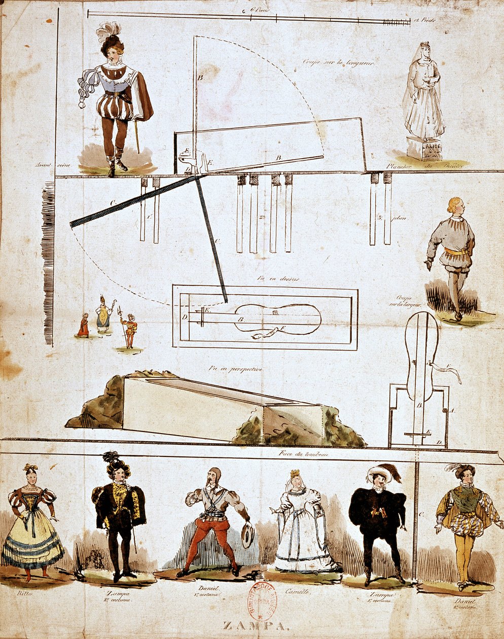 Fantasias e cenários para a ópera "Zampa ou a Noiva de Mármore" de Ferdinand Herold (1791-1833) de French School