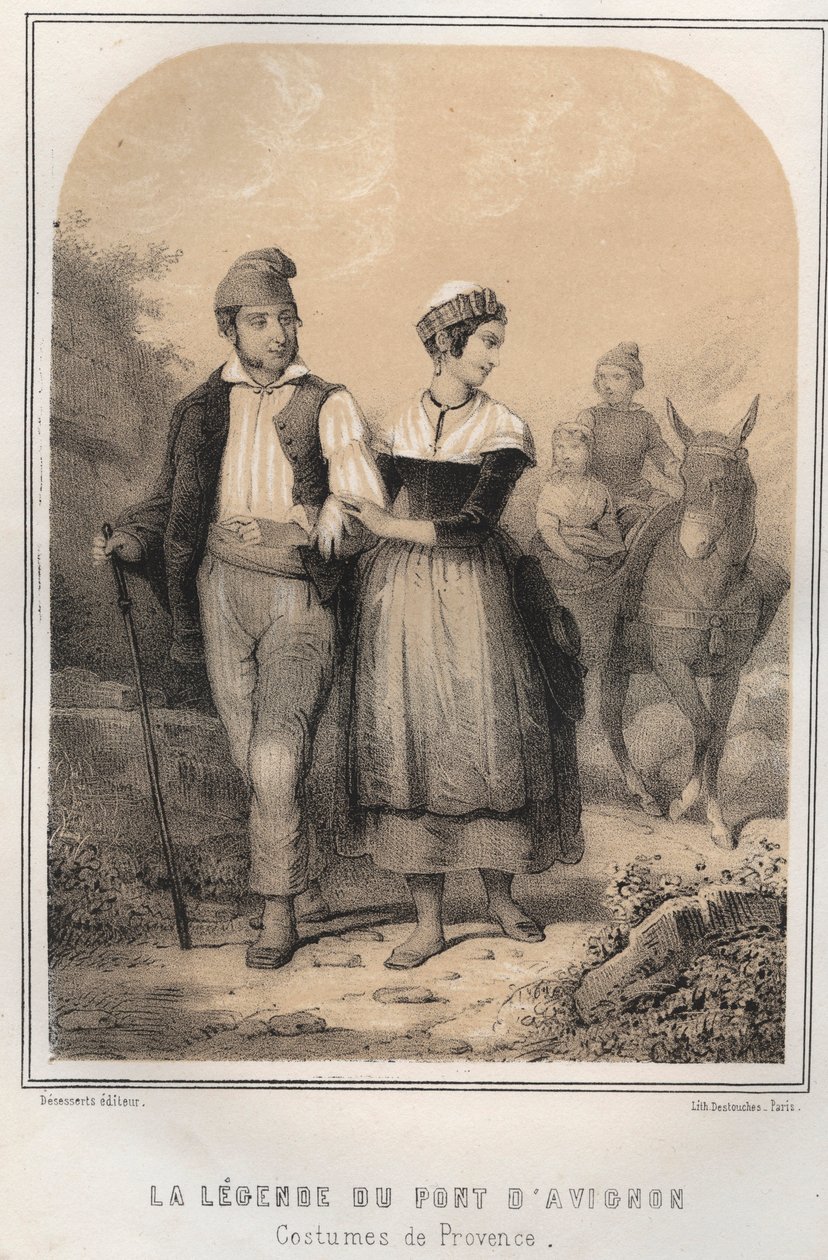 Costumes de Provence - a lenda da ponte de Avignon - gravada em "THE SOURIES OF MON UNCLE MEMORIES ET RECITTS DE Voyages" por MORING MICHEL - final do século XIX de French School