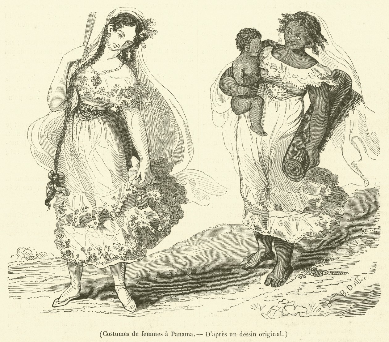 Trajes femininos no Panamá (gravura) de French School