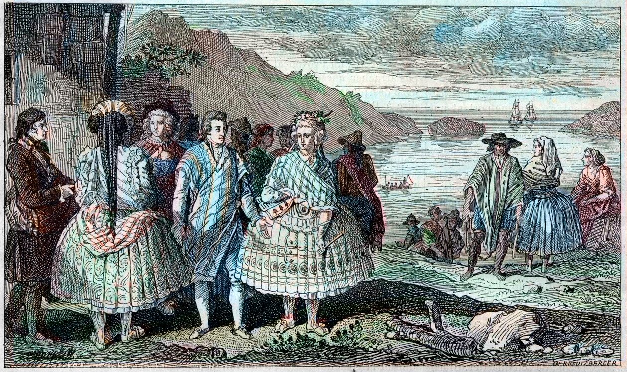 Trajes dos habitantes de La Conception (Chile) - Atlas du Voyage de La Perouse (Laperouse) no mundo inteiro durante os anos 1785-1788, Paris 1797. de French School