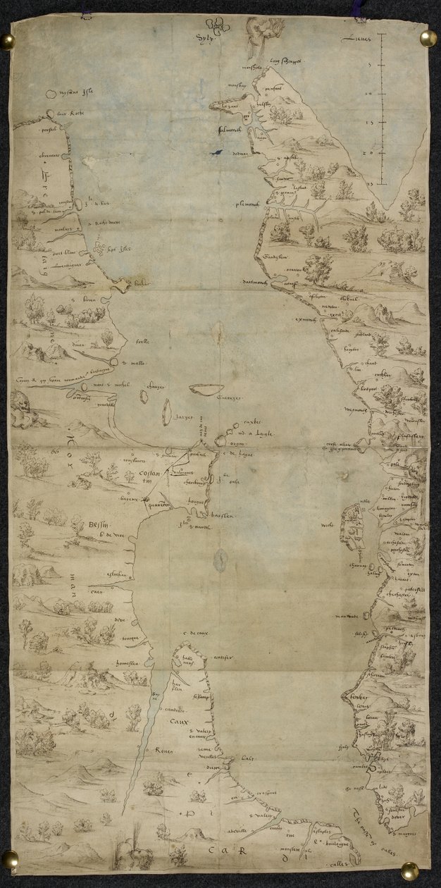 Algodão Augustus I ii f.65 Mapa do Canal da Mancha (costa sul inglesa e costa norte francesa) por Jean Rotz de French School