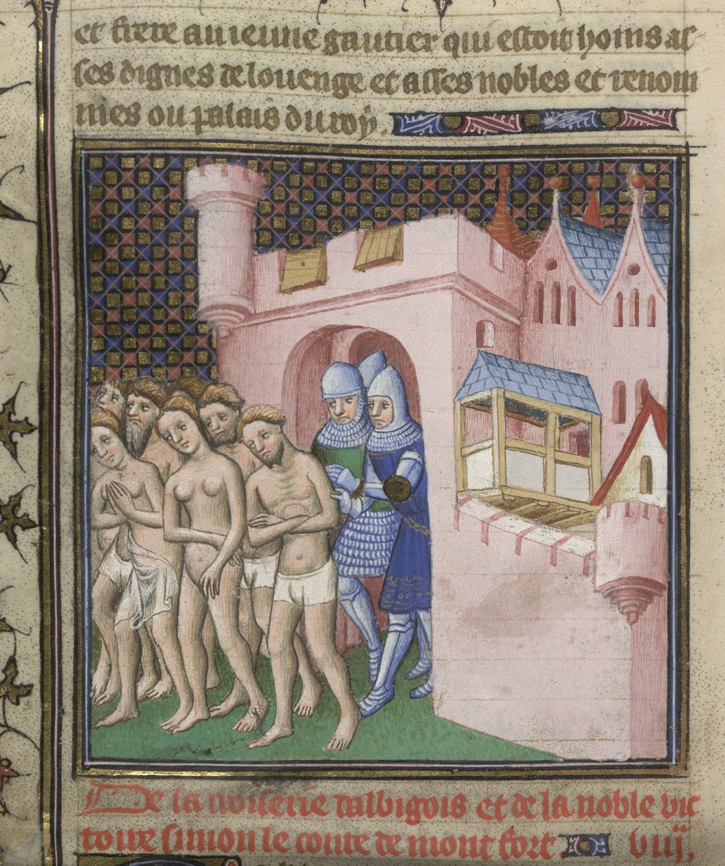 Algodão Nero E. II pt.2, f.20v Expulsão dos Albigenses de Carcassone em 1209, das 