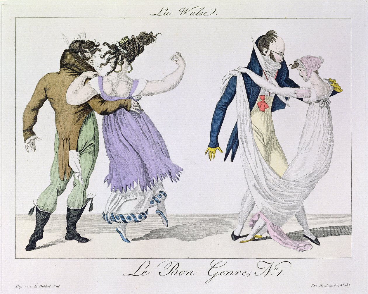 Casais dançando a valsa, de Le Bon Genre, c.1810 de French School