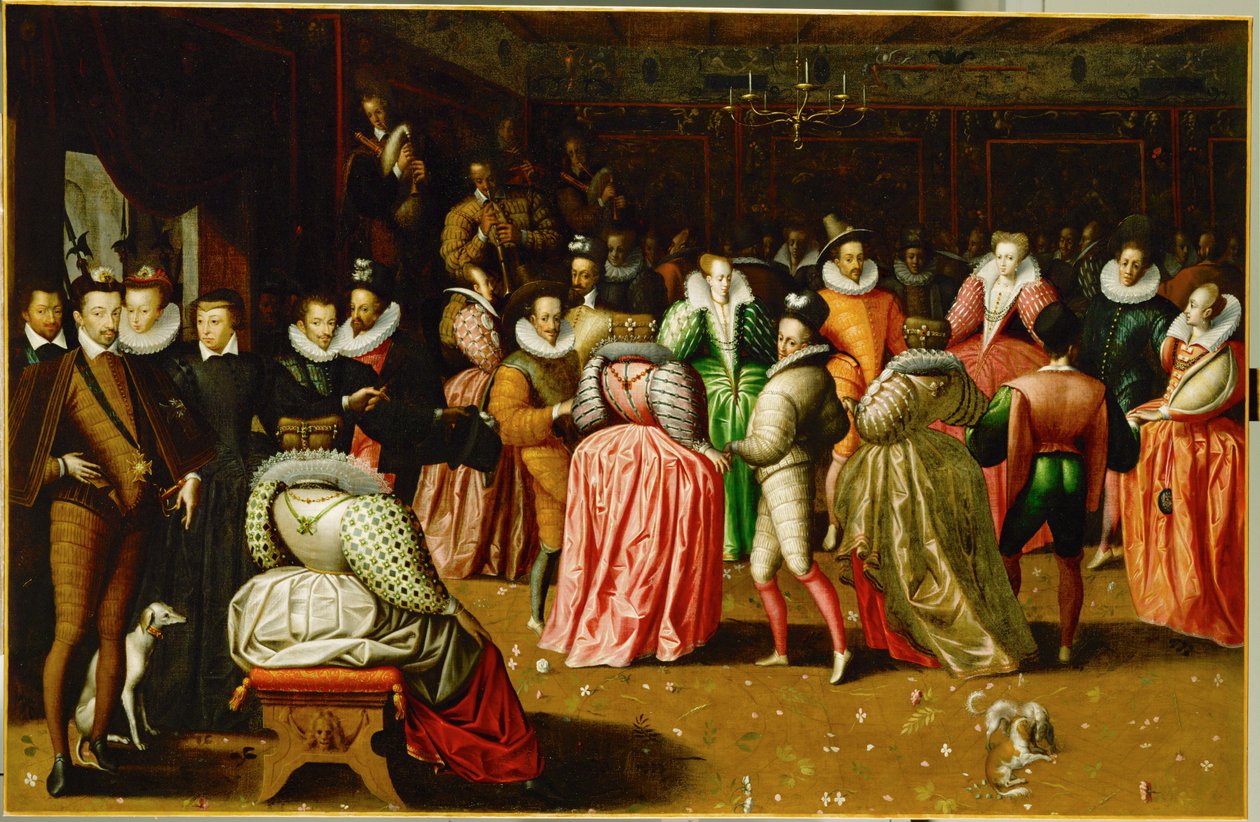 Baile da corte no Palais du Louvre por ocasião do casamento de Anne, Duc de Joyeuse ... de French School