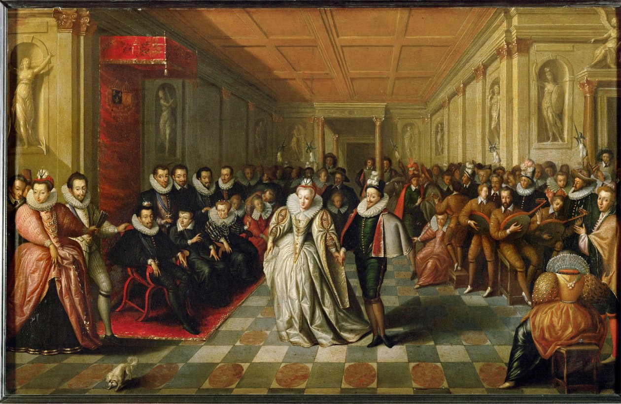 Baile da corte no Palais du Louvre por ocasião do casamento de Anne, Duc de Joyeuse ... de French School