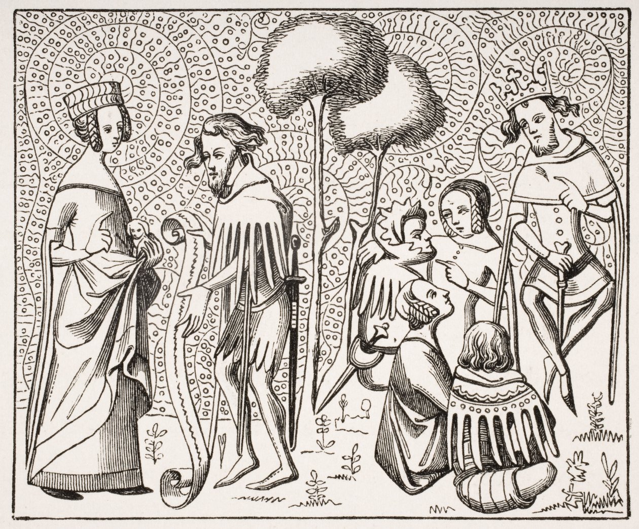 Corte do Amor na Provença, depois de um manuscrito do século XIV, de Le Moyen Age et La Renaissance, de Paul Lacroix (1806-84), publicado em 1847 de French School