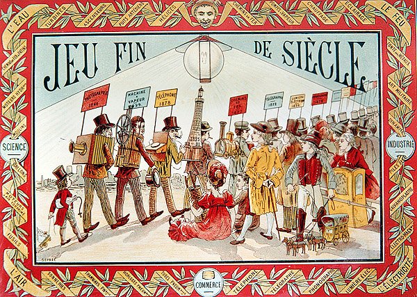 Capa para um jogo de tabuleiro infantil "Fim do Século", c.1895 (cor litho) de French School
