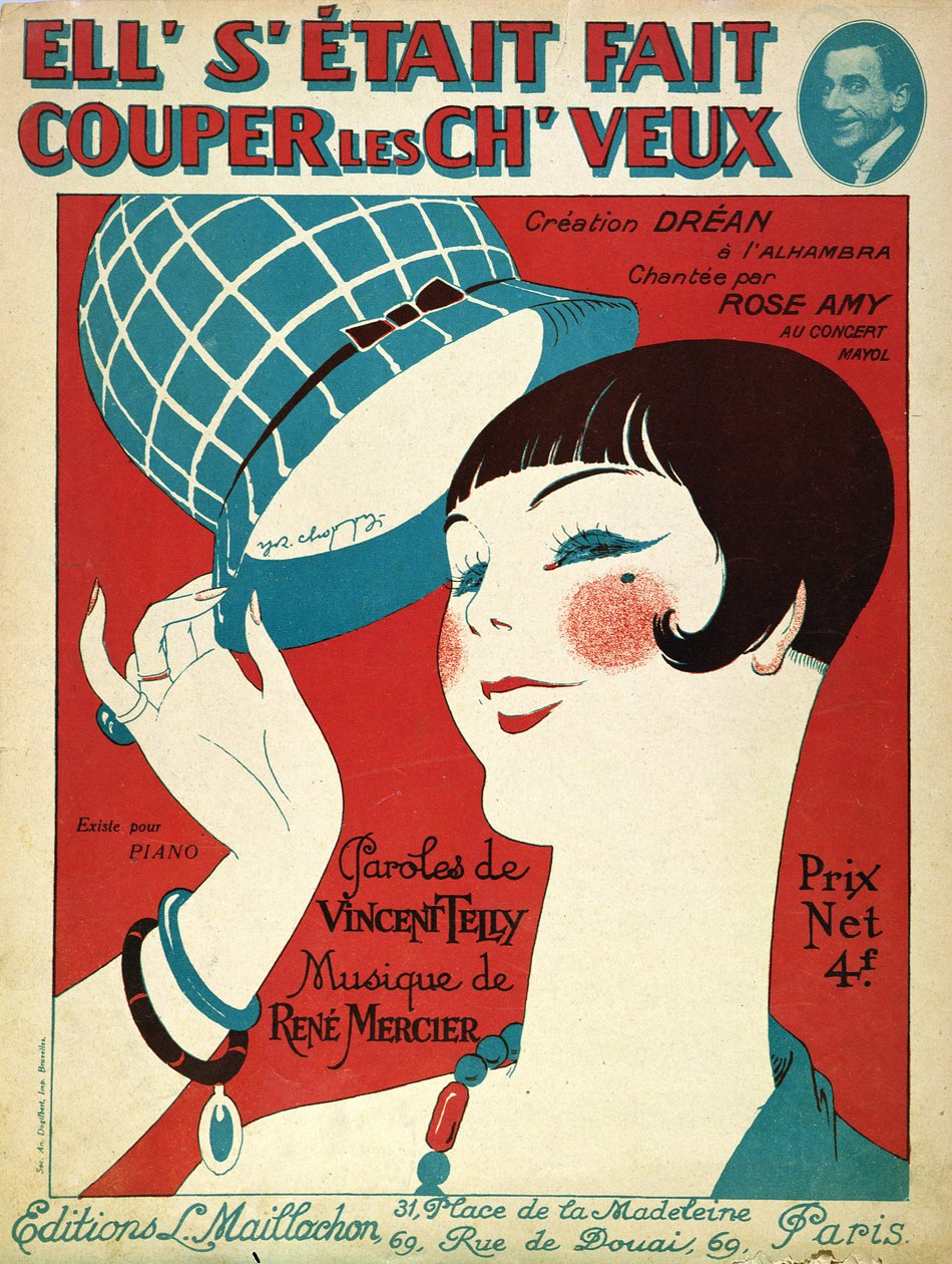 Capa para a partitura, Ela teve seu cabelo cortado, 1924 de French School