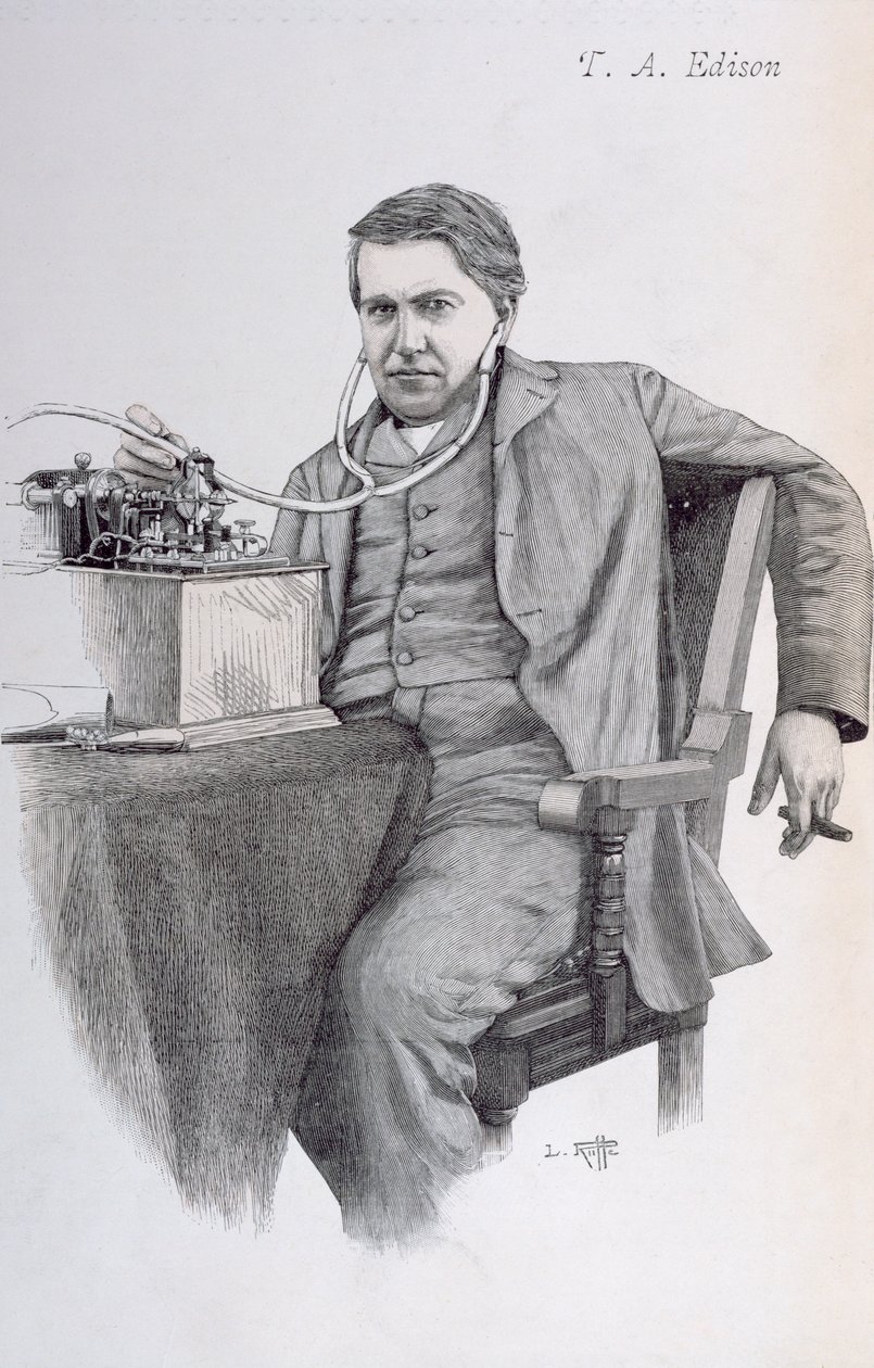 Ilustração de capa de La Revue Illustree representando Thomas Alva Edison, 1889 de French School