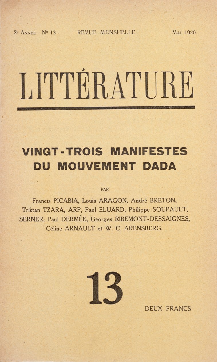 Capa da revista literária mensal literária dedicada ao movimento Dada, maio de 1920 de French School