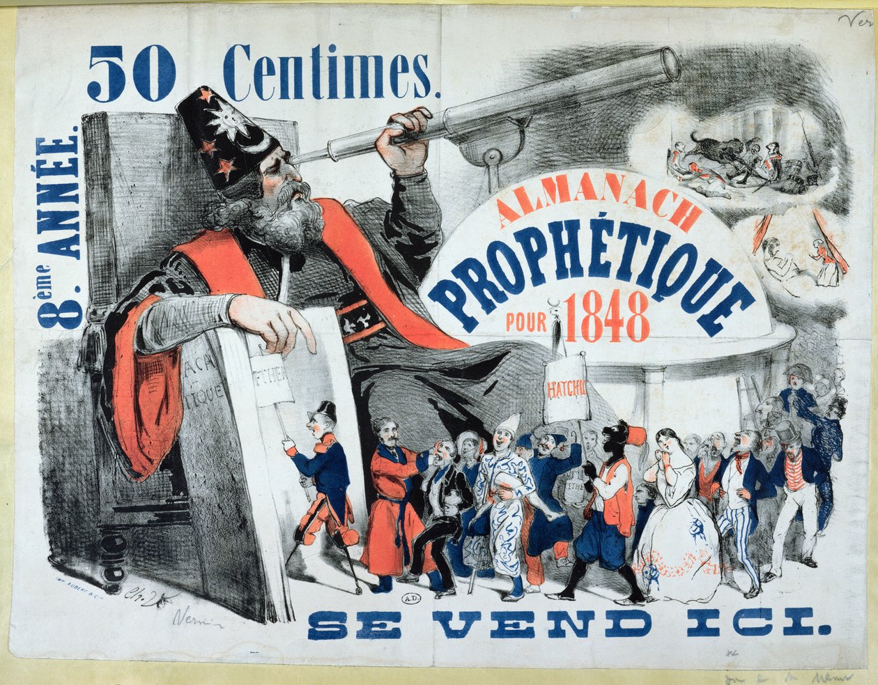 Capa de um almanaque profético retratando Nostradamus (1503-66) 1848 de French School