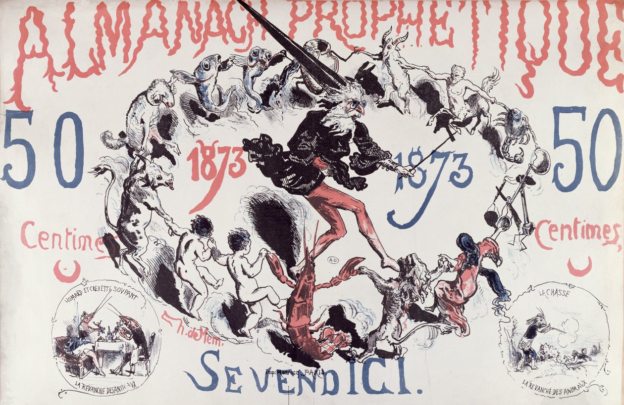 Capa de um almanaque profético que descreve Nostradamus, 1873 de French School